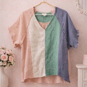 Umgee Multicolor Patchwork Blouse